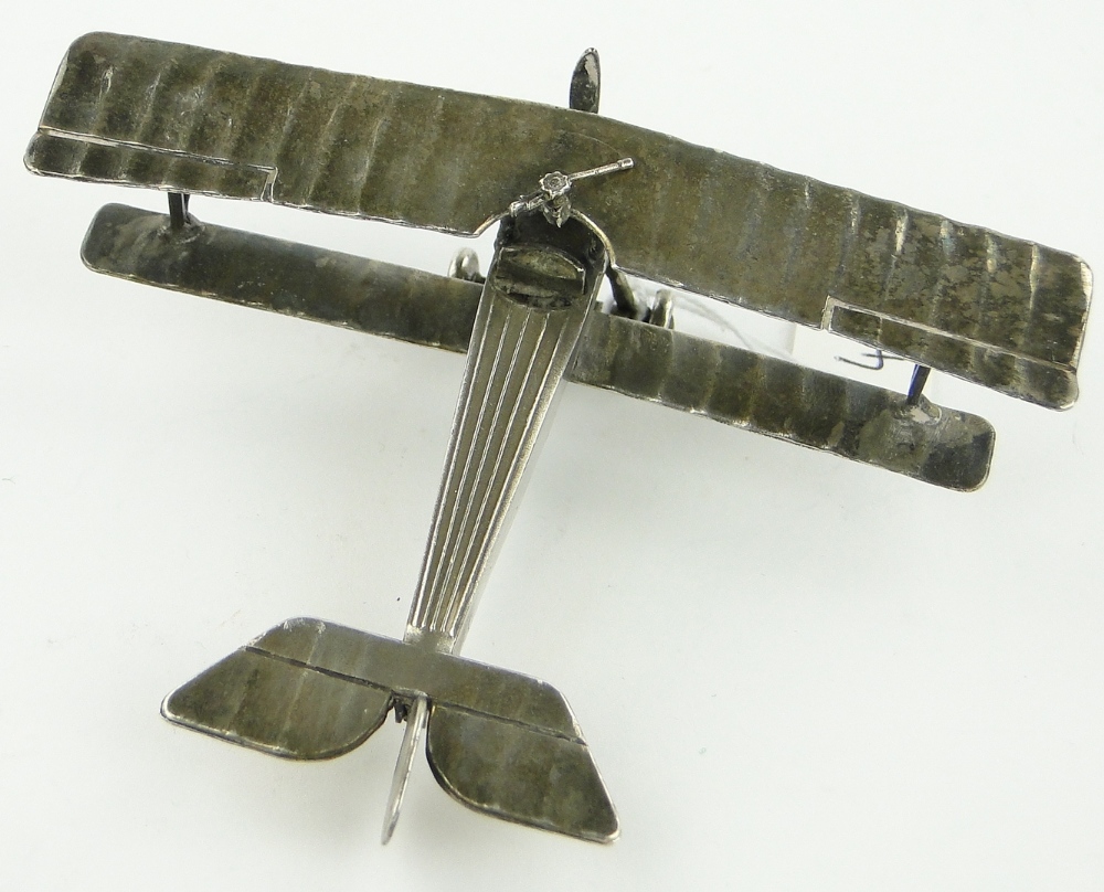 Unmarked white metal miniature bi-plane,
stamped Neuport Bebe, length 8cm. - Image 2 of 2