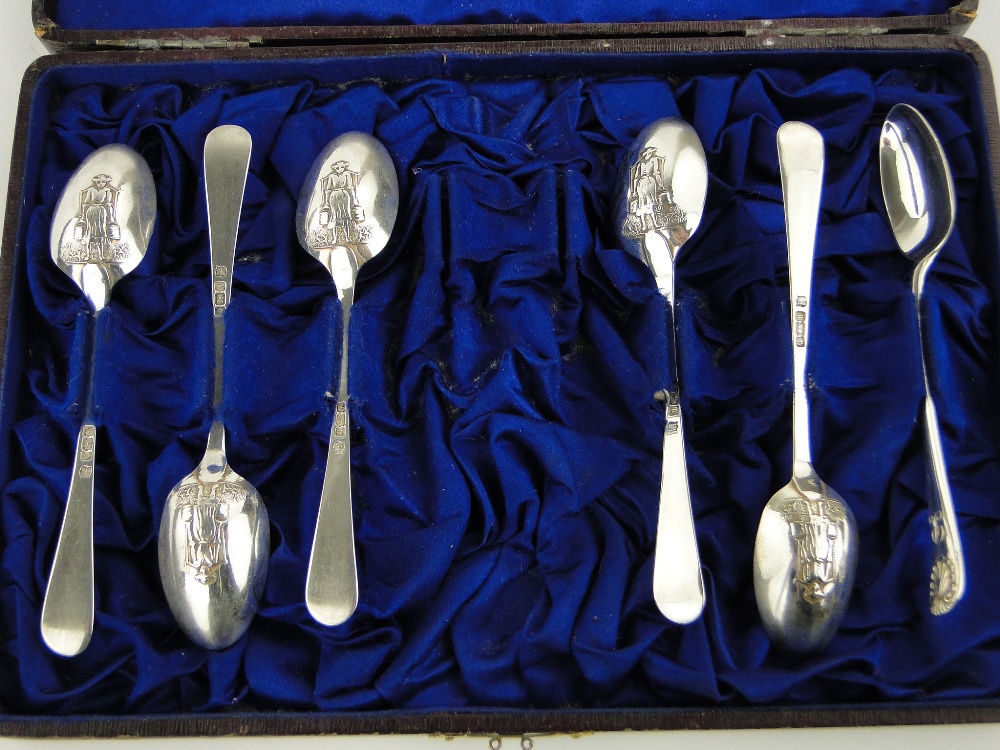 Set of 6 Edwardian silver picture back milkmaid teaspoons,
Sheffield 1902.