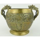 A Chinese bronze 2-handled jardiniere
with 6 character mark, height 9".