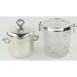 A cut-glass and silver plate champagne bucket,
and a plated ice bucket, (2).
