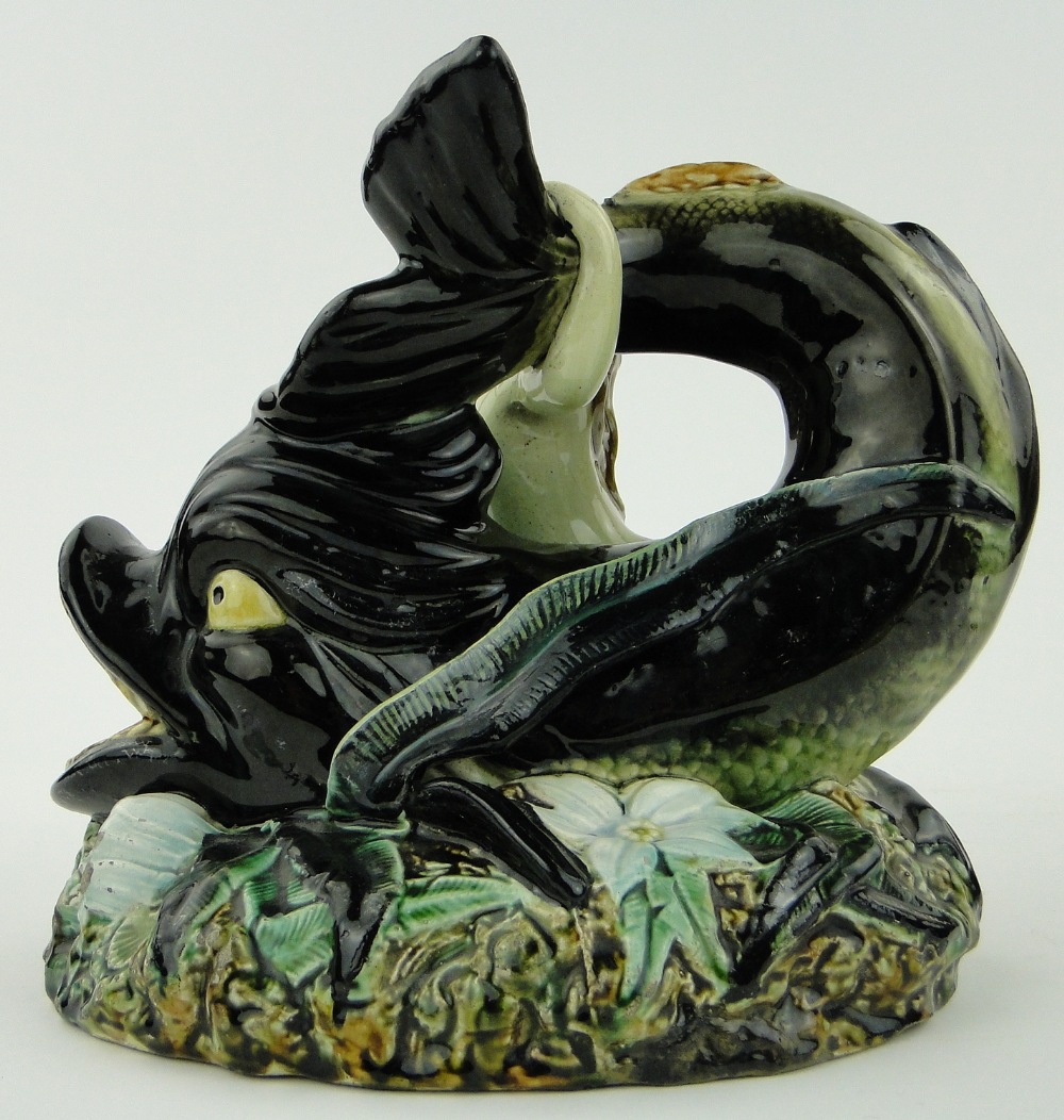 Antique Majolica study of a mermaid with a dolphin, 
height 8.5". - Image 2 of 2