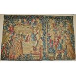 A machine made tapestry depicting a Medieval festival,
width 6'2", height 4'.