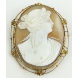 Victorian carved Cameo brooch,
9ct gold setting, 60mm.