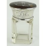 A cut-glass smelling salt jar,
with tortoise shell and silver pique inlaid lid,