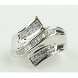 10ct white gold diamond crossover ring, size N.