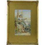 Italian School
19th century watercolour, The Young Musician, unsigned, 11" x 6.5", framed.