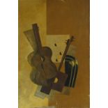 Oil on canvas circa 1930s, abstract musical instruments, unsigned, 30" x 20", unframed.