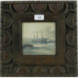 19th century watercolour, steam and sail ship at anchor, unsigned, 5" x 5.25", framed.