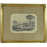 Thomas Holland (1795-1865),
pencil drawing, Italianate landscape, signed, 11" x 15.5", framed.