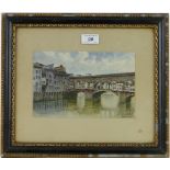 Italian School
watercolour, bridge over a river, indistinctly signed, 5.5" x 8.75", framed.