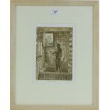 T D Pryce,
etching, room with a view, signed in pencil, dated '98, no. 2/50, p 8.25" x 5.5", framed.