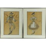 Pair of mid 20th century pencil/watercolour theatrical costume designs, unsigned, 17" x 10.