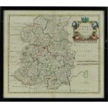 Robert Morden,
hand coloured engraving, map of Shropshire, i 14" x 16.5", framed.