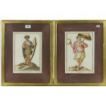 Set of 4 early 19th century watercolours, studies of indigenous tribesmen, unsigned, 12" x 8",