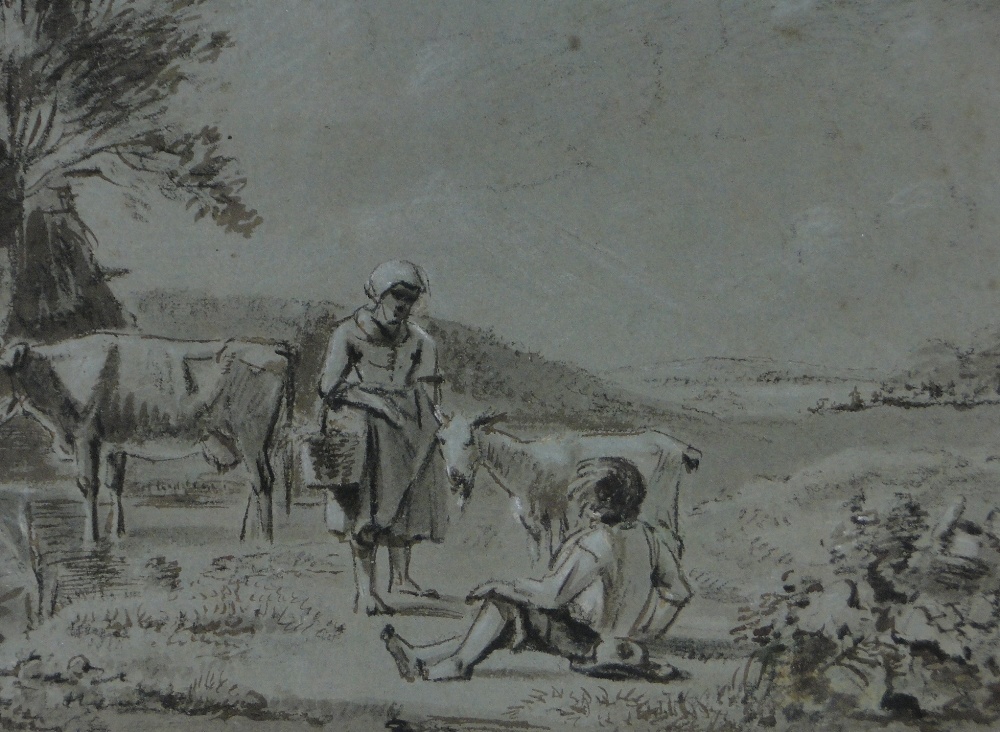 Old Master School
pencil and wash, figures and cattle in landscape, unsigned, 12" x 14", framed. - Image 2 of 2