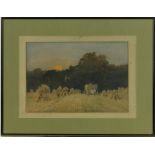 William Herbert Allen RBA (1863-1943)
watercolour, sunset harvest scene, signed, 10" x 13.