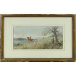 Fred Fitch,
watercolour, hunting scene, signed, 6.5" x 14", framed.