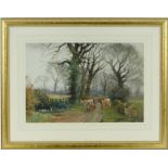 Henry Charles Fox (1855-1929),
watercolour, cattle on a country lane, signed and dated 1912,