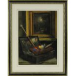 Watercolour, still life, The Artist's Paintbox, unsigned, 16.5" x 12", framed.