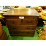 19th century oak table top chest of 2 short and 2 long drawers.