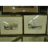 Max Parsons
2 Ink/Watercolour drawings, Harbour scenes,