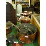 Antique copper pans, copper kettle, etc.