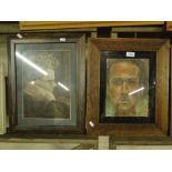 2 watercolours, male portraits, framed.
