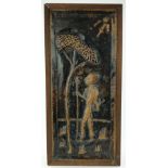 A Kenyan copper panel depicting a figure by a tree circa 1950,
framed, height 38".