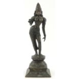 A bronze Hindu Goddess on square plinth, 
height 13.75".