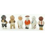 A set of 6 German bisque sporting figures
with turning heads, depicting boxing, cricket, golf,