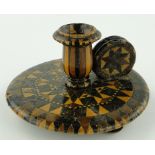 An early 19th century Tunbridgeware miniature chamberstick,
diameter 3".