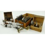 A watchmaker's lathe,
and 3 cased watchmaker's staking tool kits, one by Boley & Leinen, Esslingen.