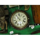 A 2-train round wall clock with rope carved oak case, GWO.