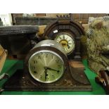 3-train oak cased mantel clock and another with carved case and 2-train movement.