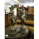 Pair of continental patinated spelter figures, Capucine and Violette.