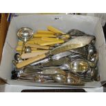 Box of silver plated cutlery, fish slice, etc.