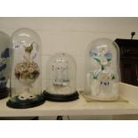 Spun glass ships under glass dome, and 2 others, (3).