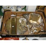 A silver plated salver, fruit baskets, coffee pots, etc.