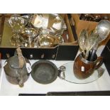 4 continental silver mounted serving spoons, teapot by Drew & Sons, etc.