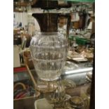 Edwardian cut glass silver mounted claret jug,