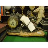 A spelter clock on marble base.