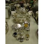 5-piece tea and coffee set, plated jam dish, cruets, etc.