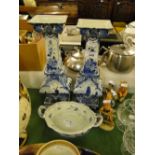 A pair of Delft vases, Hummel figures, etc.