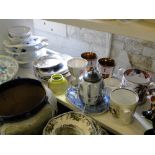 A drainer, plates, teapot, etc.