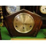 3-train Deco oak mantel clock.