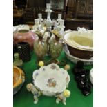 Continental candelabrum in 2 parts, similar dish, jade items, etc.