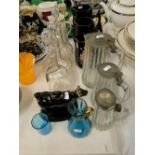 Jugs, decanters, cow creamer, etc.