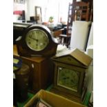 A 2-train marquetry inlaid clock and a 3-train mantel clock.