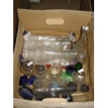 Silver topped scent bottles, atomiser, eye baths, toilet bottles, etc.