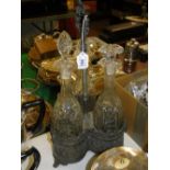 Victorian silver plated 3 bottle decanter stand & decanters
